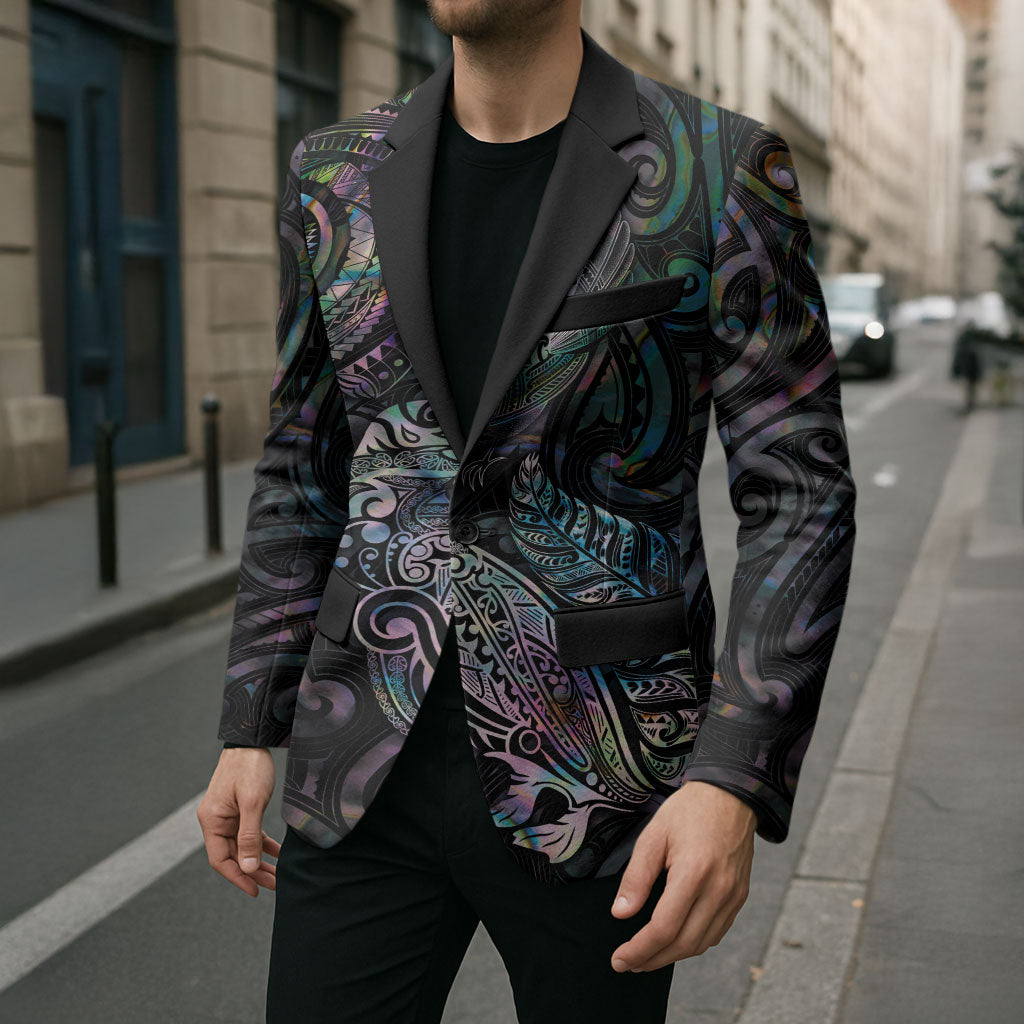 Aotearoa Moko Tribal Tattoo Blazer New Zealand Maori Penguin and Fantail Paua Shell Style LT03 - Polynesian Pride