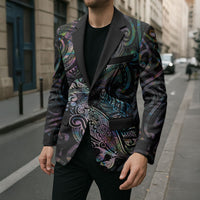Aotearoa Moko Tribal Tattoo Blazer New Zealand Maori Penguin and Fantail Paua Shell Style LT03 - Polynesian Pride
