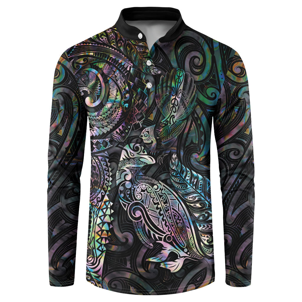 Aotearoa Moko Tribal Tattoo Button Sweatshirt New Zealand Maori Penguin and Fantail Paua Shell Style