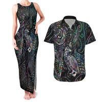 Aotearoa Moko Tribal Tattoo Couples Matching Tank Maxi Dress and Hawaiian Shirt New Zealand Maori Penguin and Fantail Paua Shell Style LT03 Multicolor - Polynesian Pride
