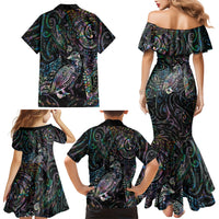 Aotearoa Moko Tribal Tattoo Family Matching Mermaid Dress and Hawaiian Shirt New Zealand Maori Penguin and Fantail Paua Shell Style LT03 - Polynesian Pride