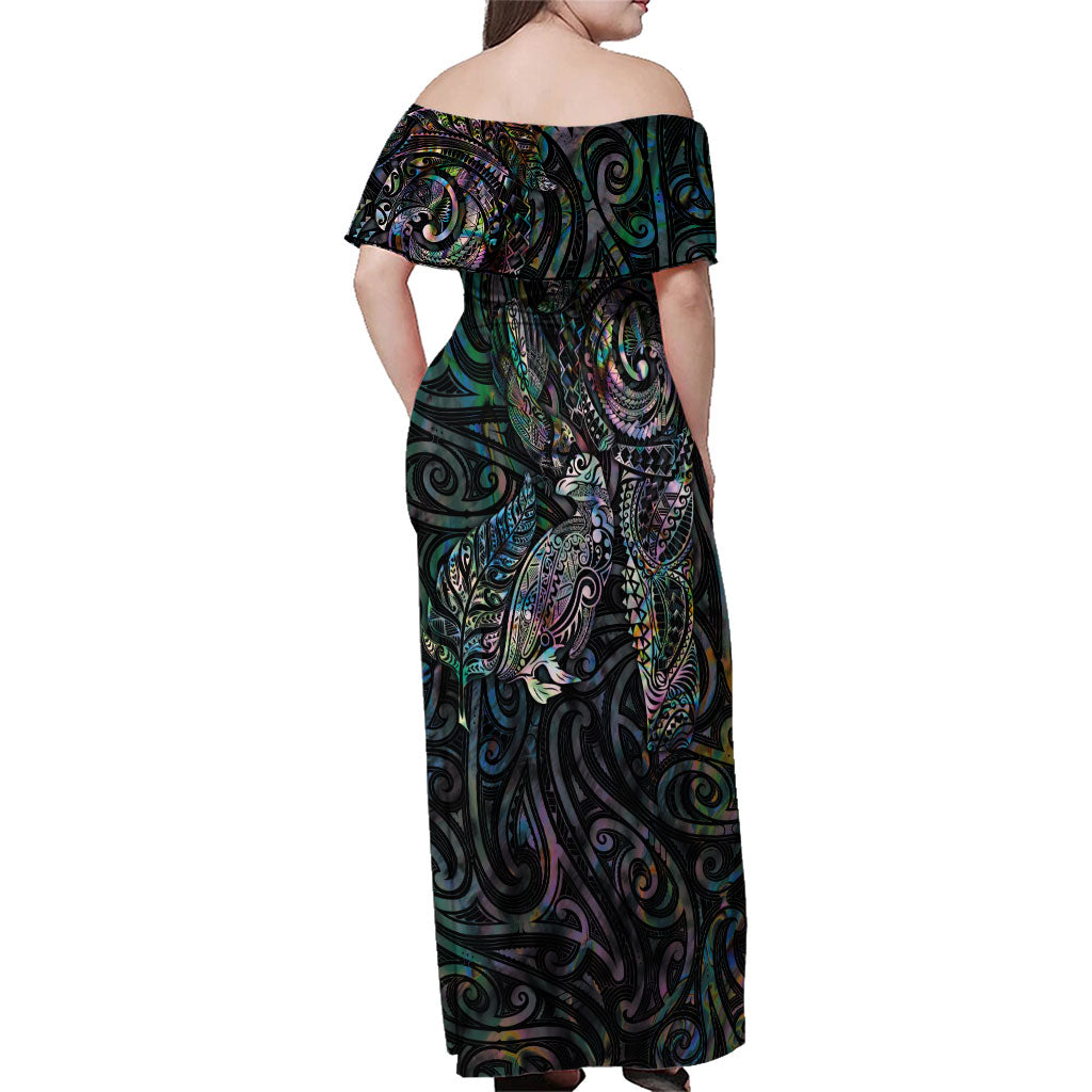 Aotearoa Moko Tribal Tattoo Family Matching Off Shoulder Maxi Dress and Hawaiian Shirt New Zealand Maori Penguin and Fantail Paua Shell Style LT03 - Polynesian Pride