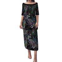 Aotearoa Moko Tribal Tattoo Family Matching Puletasi and Hawaiian Shirt New Zealand Maori Penguin and Fantail Paua Shell Style LT03 Mom's Dress Multicolor - Polynesian Pride