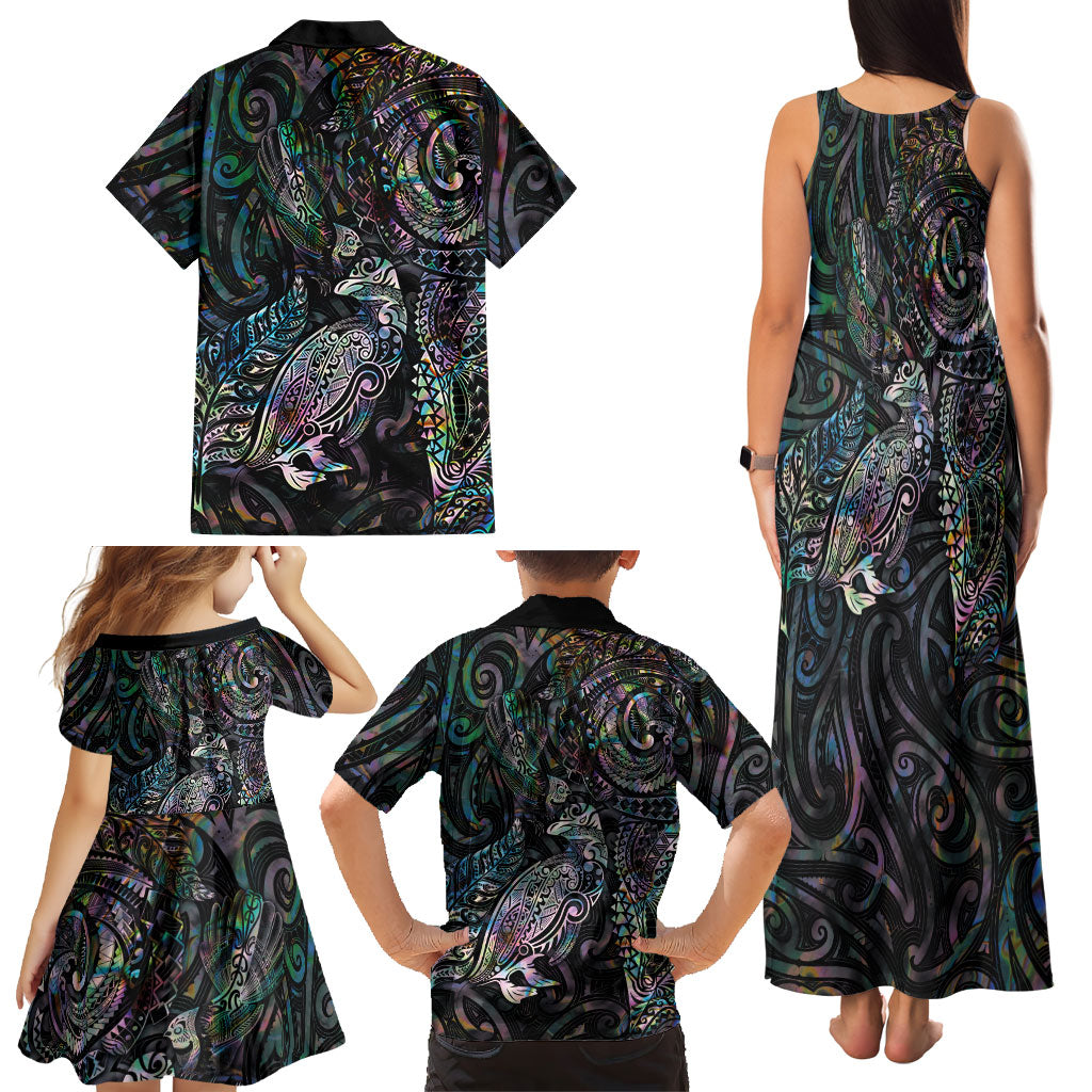 Aotearoa Moko Tribal Tattoo Family Matching Tank Maxi Dress and Hawaiian Shirt New Zealand Maori Penguin and Fantail Paua Shell Style LT03 - Polynesian Pride
