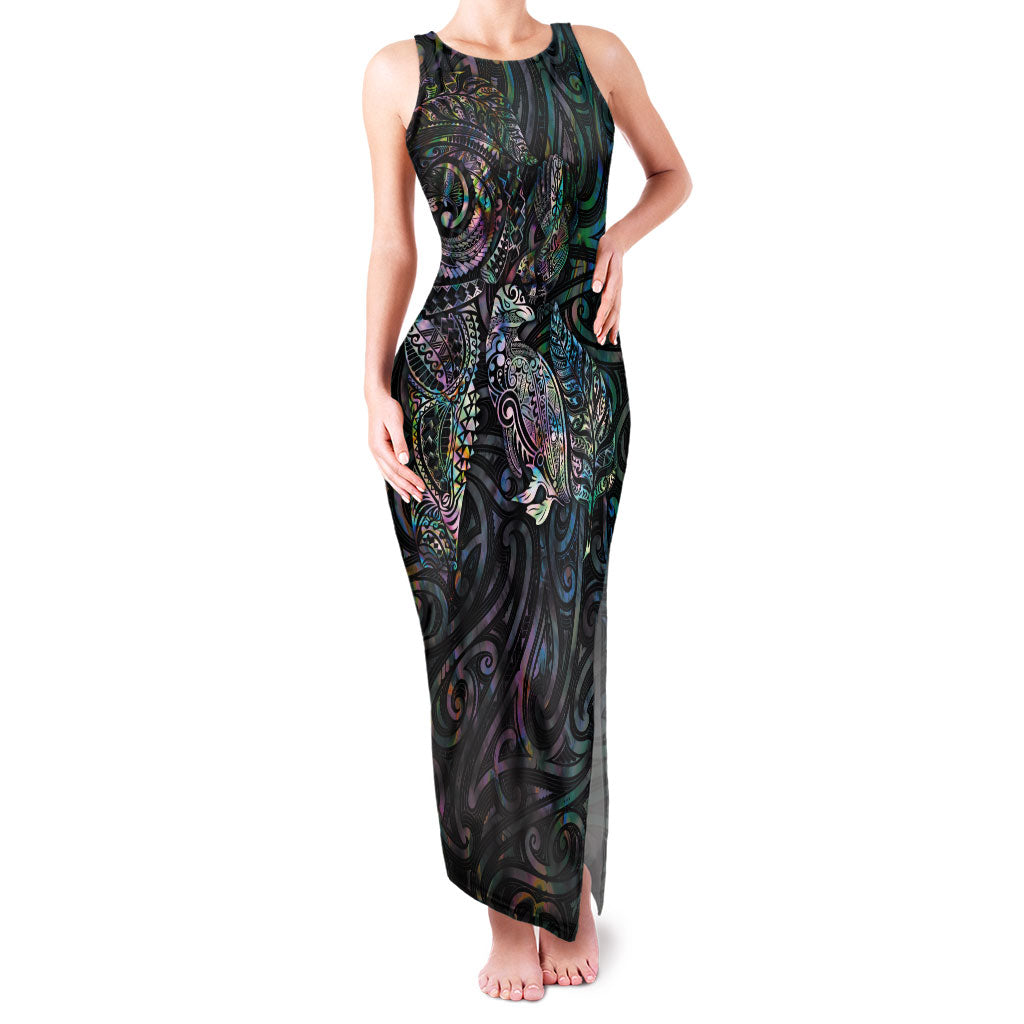 Aotearoa Moko Tribal Tattoo Family Matching Tank Maxi Dress and Hawaiian Shirt New Zealand Maori Penguin and Fantail Paua Shell Style LT03 Mom's Dress Multicolor - Polynesian Pride