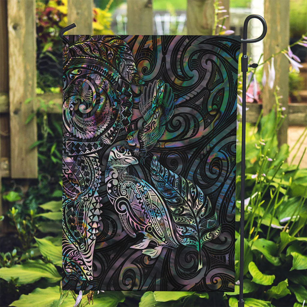 Aotearoa Moko Tribal Tattoo Garden Flag New Zealand Maori Penguin and Fantail Paua Shell Style LT03 Garden Flag Multicolor - Polynesian Pride