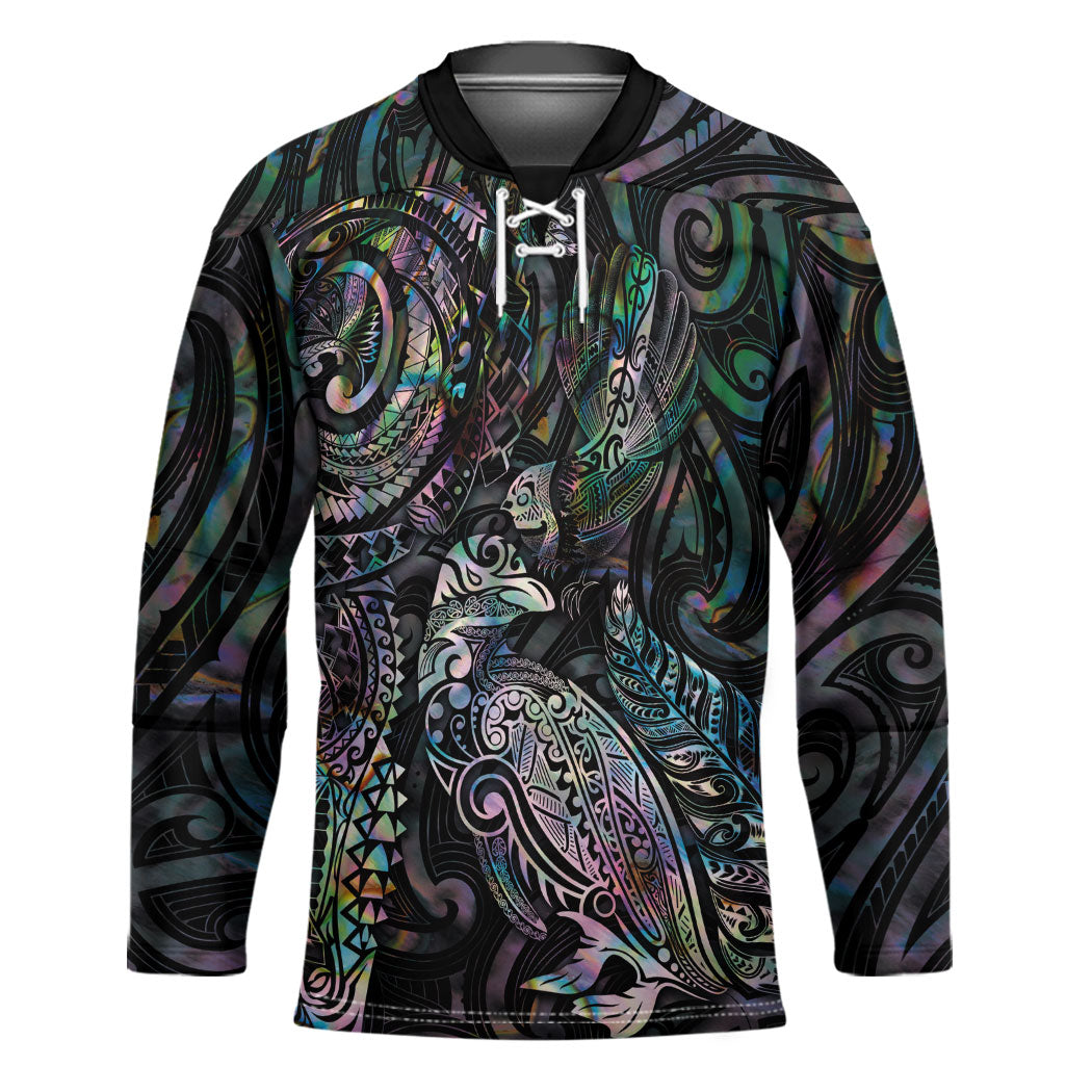 Aotearoa Moko Tribal Tattoo Hockey Jersey New Zealand Maori Penguin and Fantail Paua Shell Style LT03 Unisex Multicolor - Polynesian Pride