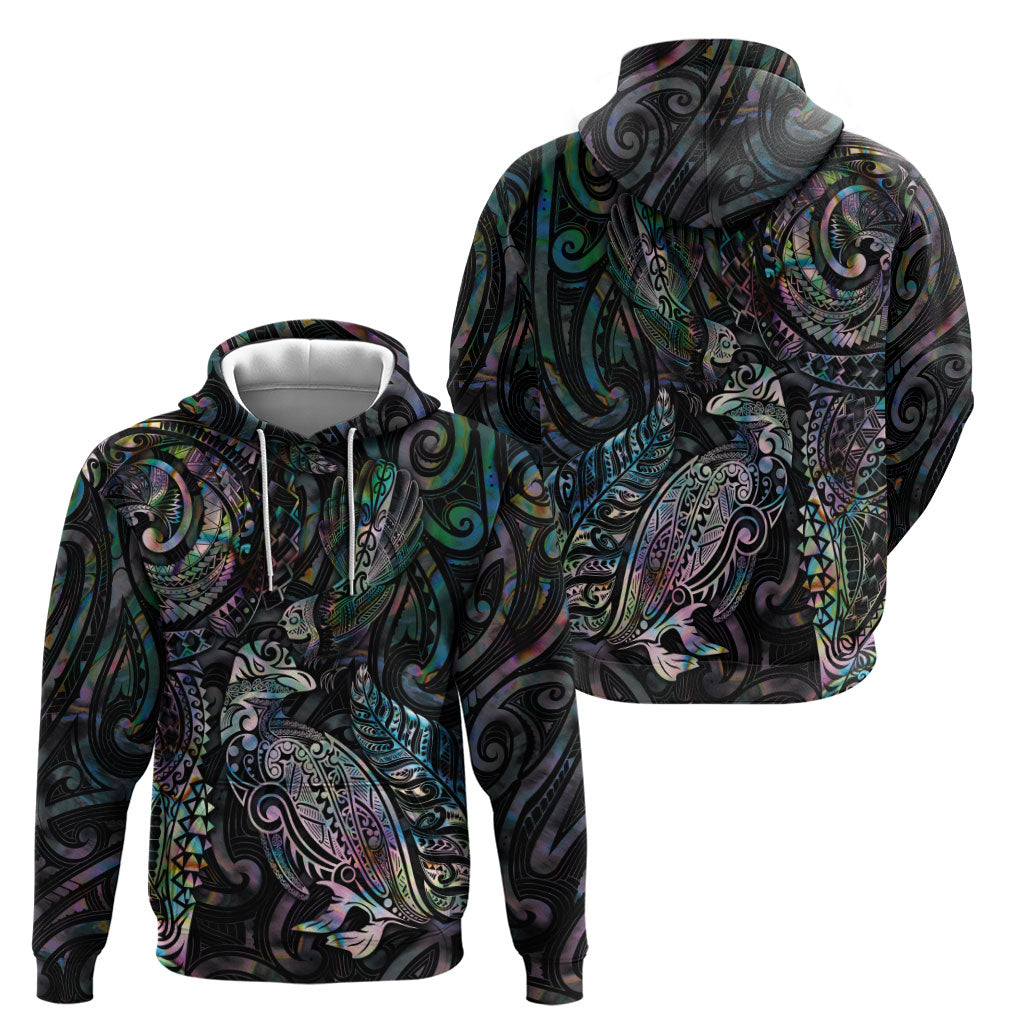 Aotearoa Moko Tribal Tattoo Hoodie New Zealand Maori Penguin and Fantail Paua Shell Style LT03 - Polynesian Pride