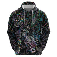 Aotearoa Moko Tribal Tattoo Hoodie New Zealand Maori Penguin and Fantail Paua Shell Style LT03 - Polynesian Pride