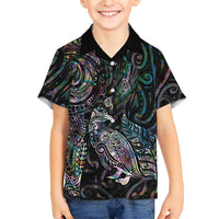 Aotearoa Moko Tribal Tattoo Kid Hawaiian Shirt New Zealand Maori Penguin and Fantail Paua Shell Style LT03 Kid Multicolor - Polynesian Pride