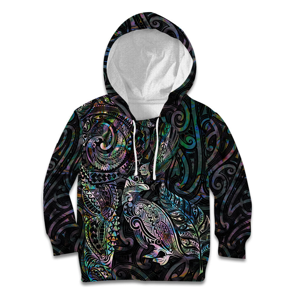 Aotearoa Moko Tribal Tattoo Kid Hoodie New Zealand Maori Penguin and Fantail Paua Shell Style