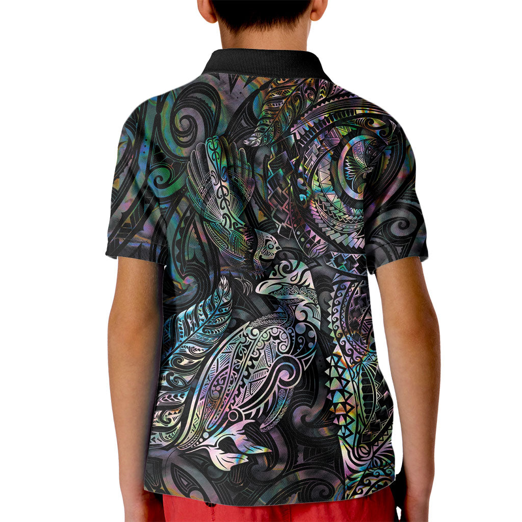 Aotearoa Moko Tribal Tattoo Kid Polo Shirt New Zealand Maori Penguin and Fantail Paua Shell Style LT03 - Polynesian Pride