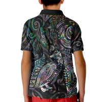 Aotearoa Moko Tribal Tattoo Kid Polo Shirt New Zealand Maori Penguin and Fantail Paua Shell Style LT03 - Polynesian Pride