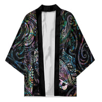 Aotearoa Moko Tribal Tattoo Kimono New Zealand Maori Penguin and Fantail Paua Shell Style LT03 Unisex Multicolor - Polynesian Pride