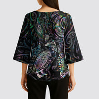 Aotearoa Moko Tribal Tattoo Kimono Sleeve Blouse New Zealand Maori Penguin and Fantail Paua Shell Style LT03 - Polynesian Pride