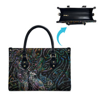 Aotearoa Moko Tribal Tattoo Leather Bag New Zealand Maori Penguin and Fantail Paua Shell Style LT03 - Polynesian Pride