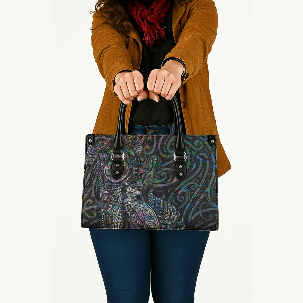 Aotearoa Moko Tribal Tattoo Leather Bag New Zealand Maori Penguin and Fantail Paua Shell Style LT03 - Polynesian Pride