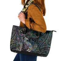 Aotearoa Moko Tribal Tattoo Leather Tote Bag New Zealand Maori Penguin and Fantail Paua Shell Style LT03 Multicolor - Polynesian Pride