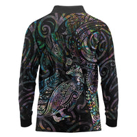 Aotearoa Moko Tribal Tattoo Long Sleeve Polo Shirt New Zealand Maori Penguin and Fantail Paua Shell Style LT03 - Polynesian Pride