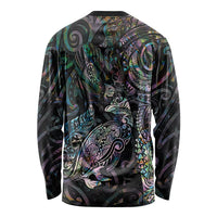 Aotearoa Moko Tribal Tattoo Long Sleeve Shirt New Zealand Maori Penguin and Fantail Paua Shell Style LT03 - Polynesian Pride