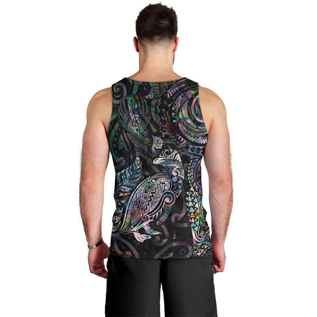 Aotearoa Moko Tribal Tattoo Men Tank Top New Zealand Maori Penguin and Fantail Paua Shell Style LT03 - Polynesian Pride