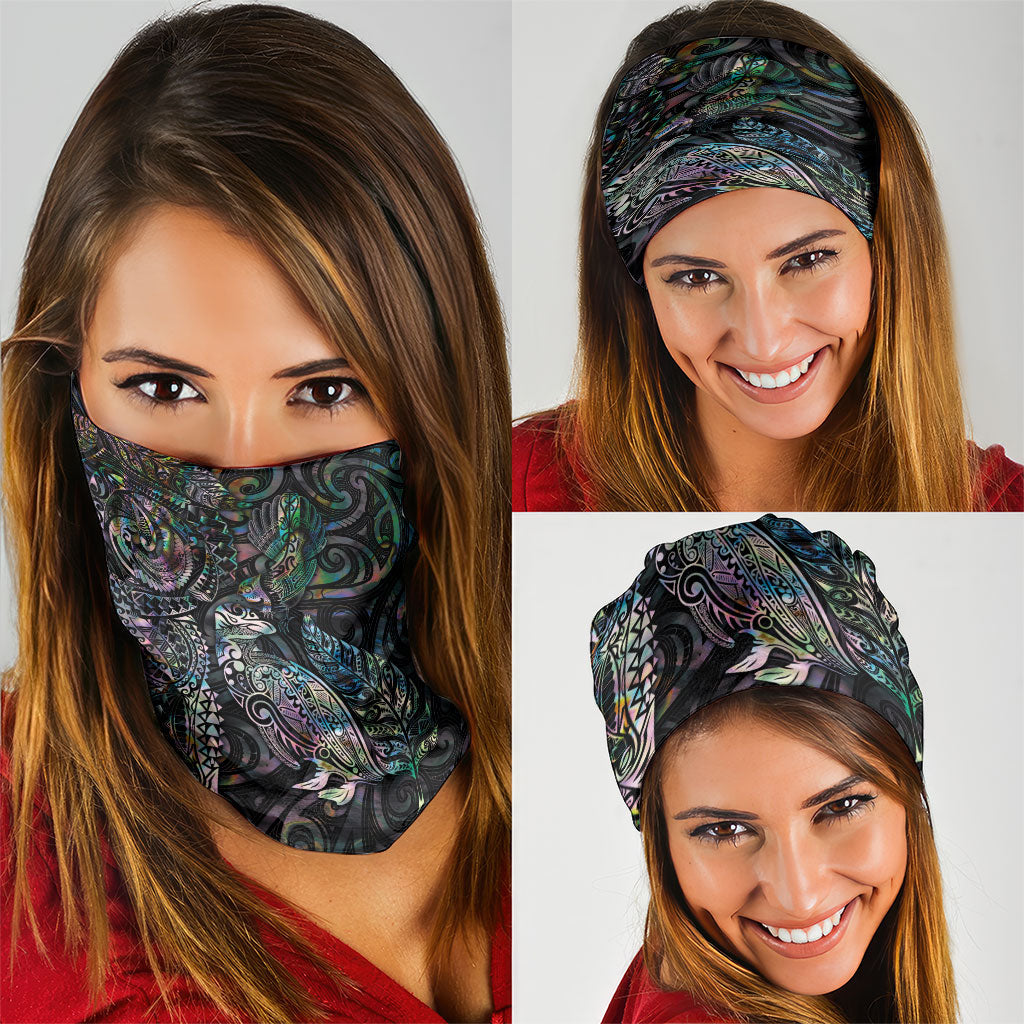Aotearoa Moko Tribal Tattoo Neck Gaiter New Zealand Maori Penguin and Fantail Paua Shell Style LT03 - Polynesian Pride