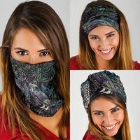 Aotearoa Moko Tribal Tattoo Neck Gaiter New Zealand Maori Penguin and Fantail Paua Shell Style LT03 - Polynesian Pride