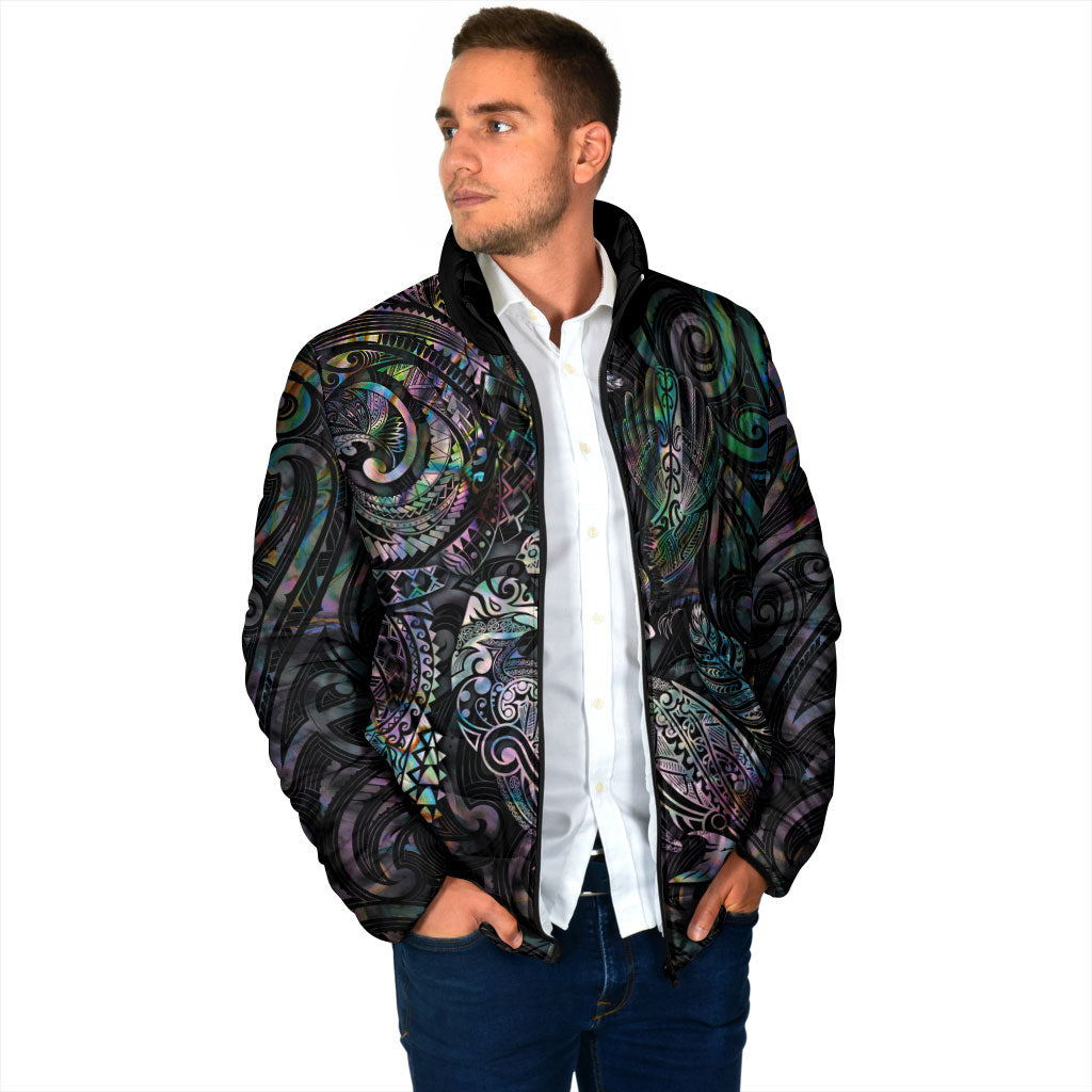 Aotearoa Moko Tribal Tattoo Padded Jacket New Zealand Maori Penguin and Fantail Paua Shell Style LT03 - Polynesian Pride