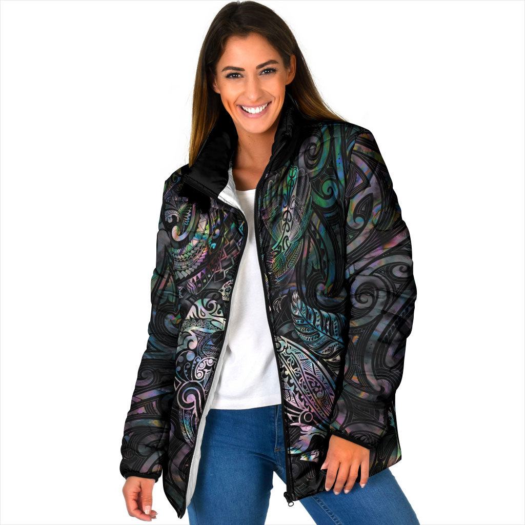 Aotearoa Moko Tribal Tattoo Padded Jacket New Zealand Maori Penguin and Fantail Paua Shell Style LT03 Women Multicolor - Polynesian Pride