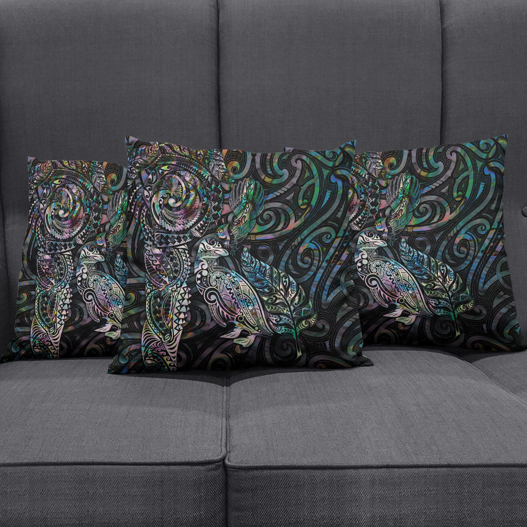 Aotearoa Moko Tribal Tattoo Pillow Cover New Zealand Maori Penguin and Fantail Paua Shell Style LT03 - Polynesian Pride