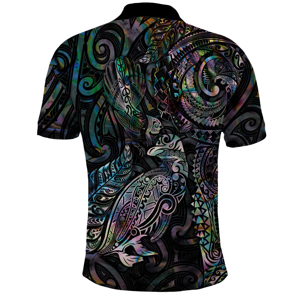 Aotearoa Moko Tribal Tattoo Polo Shirt New Zealand Maori Penguin and Fantail Paua Shell Style LT03 - Polynesian Pride