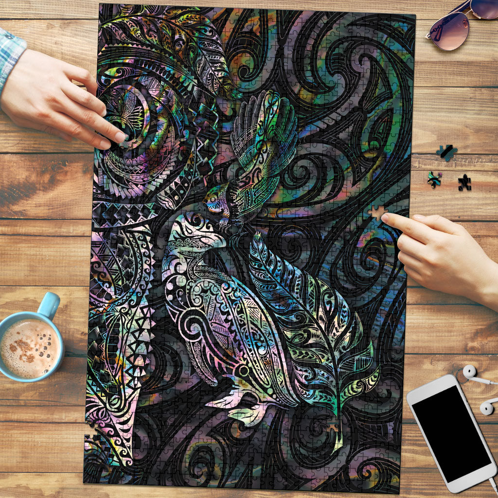Aotearoa Moko Tribal Tattoo Puzzle New Zealand Maori Penguin and Fantail Paua Shell Style LT03 Multicolor - Polynesian Pride