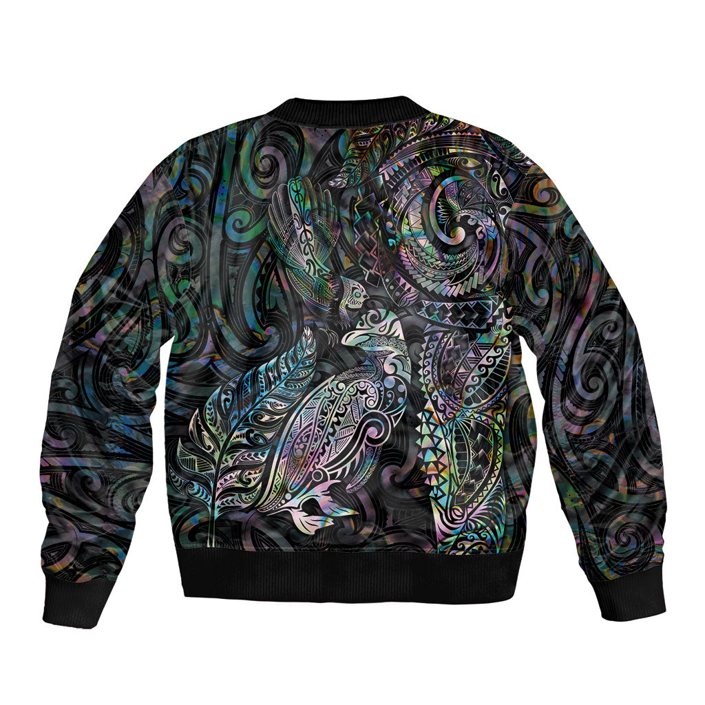 Aotearoa Moko Tribal Tattoo Sleeve Zip Bomber Jacket New Zealand Maori Penguin and Fantail Paua Shell Style LT03 - Polynesian Pride