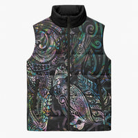 Aotearoa Moko Tribal Tattoo Sleeveless Puffer Jacket New Zealand Maori Penguin and Fantail Paua Shell Style LT03 Unisex Multicolor - Polynesian Pride