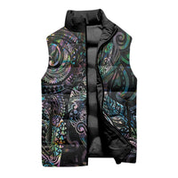 Aotearoa Moko Tribal Tattoo Sleeveless Puffer Jacket New Zealand Maori Penguin and Fantail Paua Shell Style LT03 - Polynesian Pride