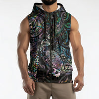 Aotearoa Moko Tribal Tattoo Sleeveless Zip Hoodie New Zealand Maori Penguin and Fantail Paua Shell Style LT03 - Polynesian Pride