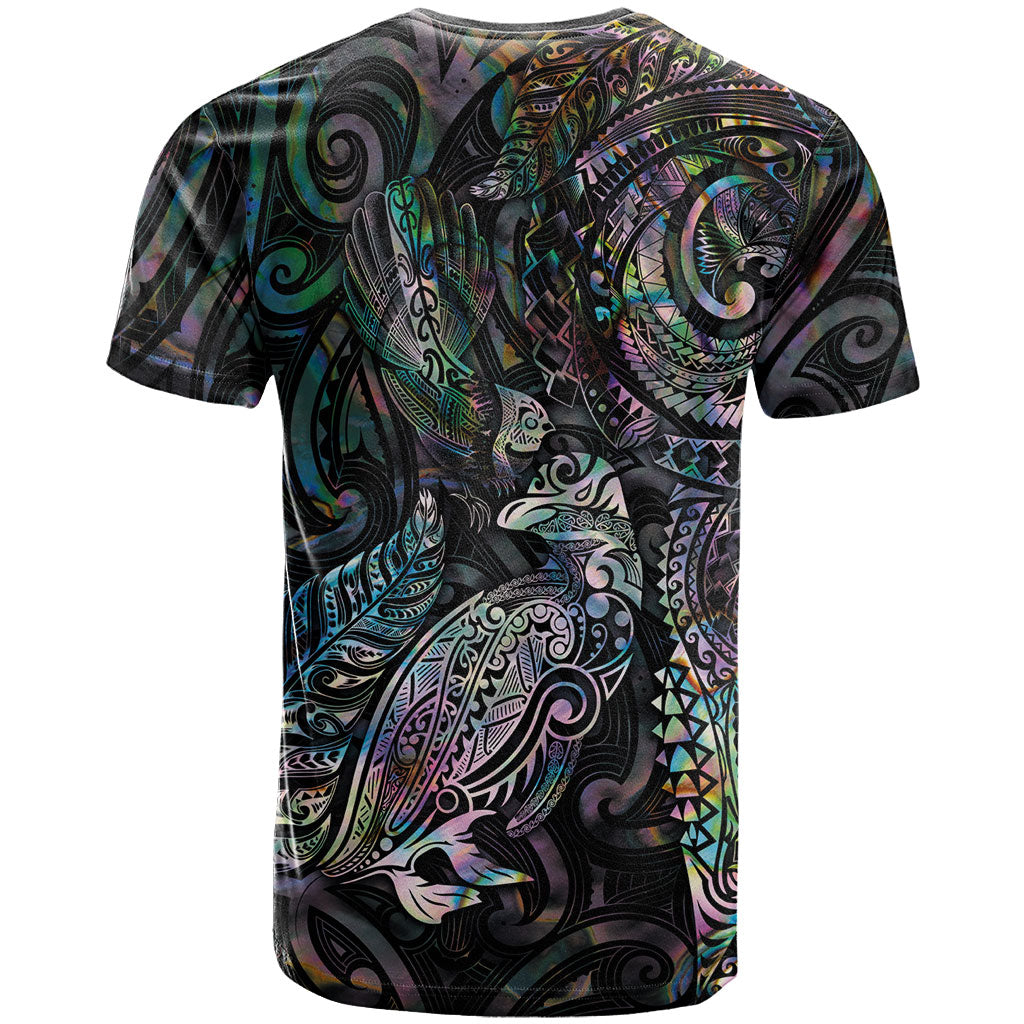Aotearoa Moko Tribal Tattoo T Shirt New Zealand Maori Penguin and Fantail Paua Shell Style LT03 - Polynesian Pride