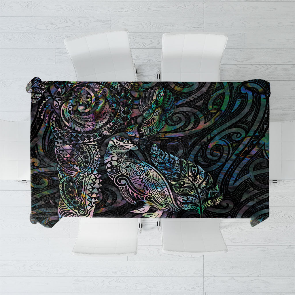 Aotearoa Moko Tribal Tattoo Tablecloth New Zealand Maori Penguin and Fantail Paua Shell Style