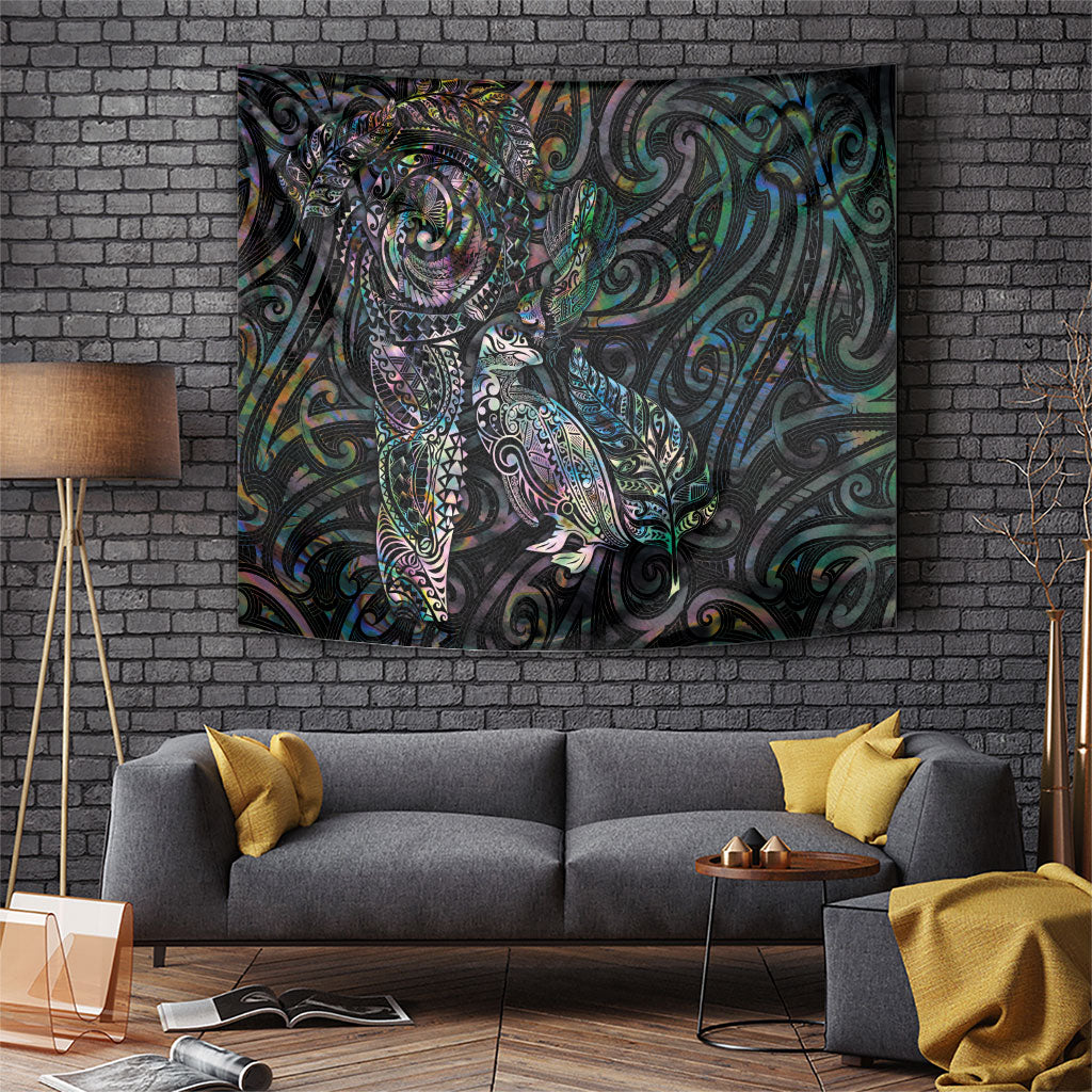 Aotearoa Moko Tribal Tattoo Tapestry New Zealand Maori Penguin and Fantail Paua Shell Style LT03 Multicolor - Polynesian Pride