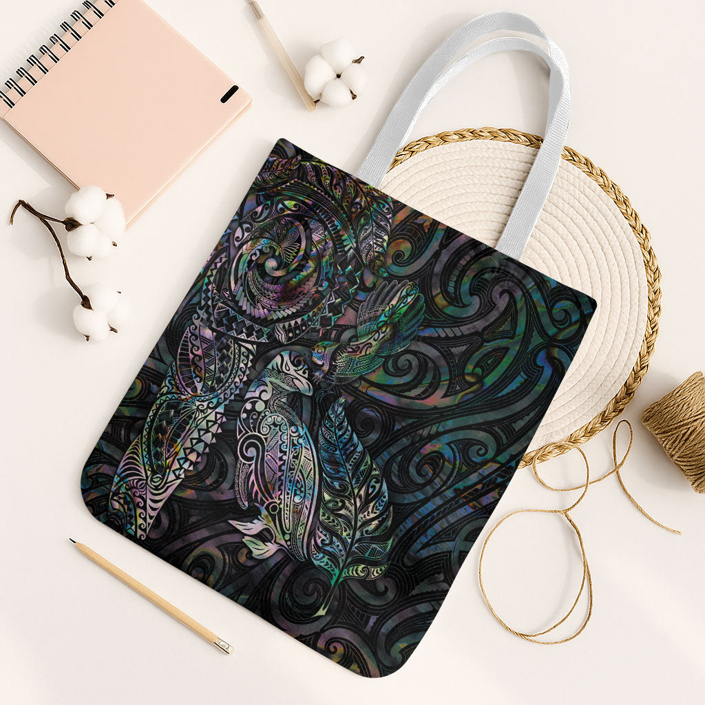 Aotearoa Moko Tribal Tattoo Tote Bag New Zealand Maori Penguin and Fantail Paua Shell Style LT03 White Strap One Size Multicolor - Polynesian Pride
