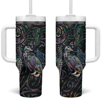 Aotearoa Moko Tribal Tattoo Tumbler With Handle New Zealand Maori Penguin and Fantail Paua Shell Style LT03 One Size: 40 oz Multicolor - Polynesian Pride