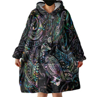 Aotearoa Moko Tribal Tattoo Wearable Blanket Hoodie New Zealand Maori Penguin and Fantail Paua Shell Style LT03 - Polynesian Pride