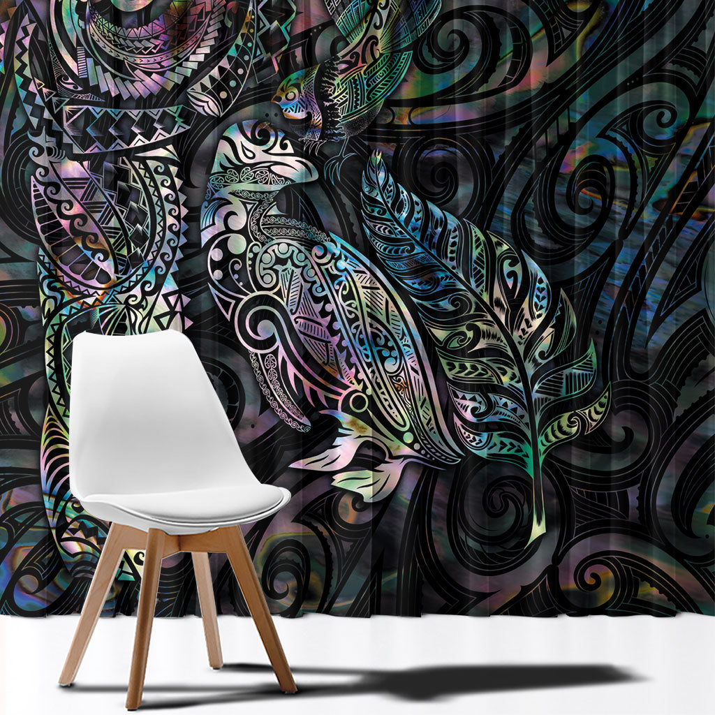 Aotearoa Moko Tribal Tattoo Window Curtain New Zealand Maori Penguin and Fantail Paua Shell Style LT03 - Polynesian Pride