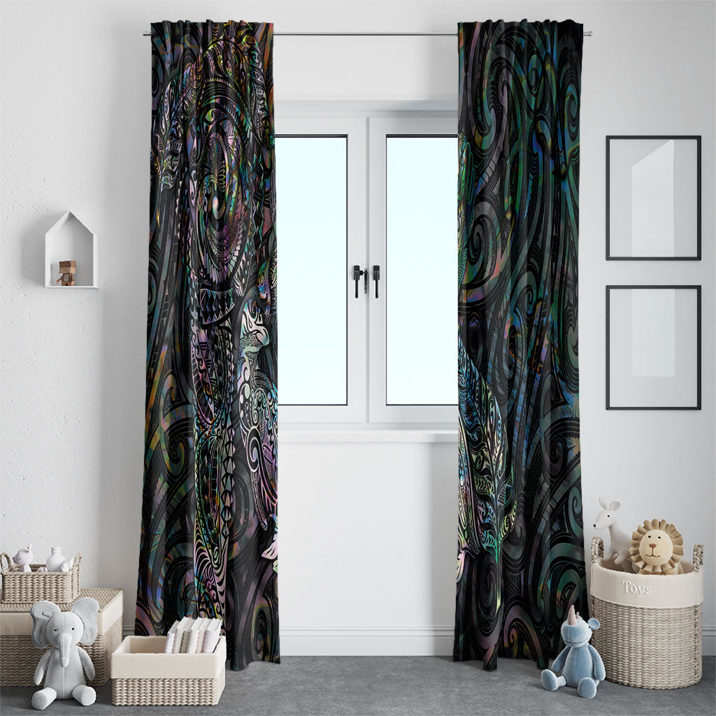 Aotearoa Moko Tribal Tattoo Window Curtain New Zealand Maori Penguin and Fantail Paua Shell Style LT03 - Polynesian Pride