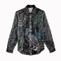 Aotearoa Moko Tribal Tattoo Women Casual Shirt New Zealand Maori Penguin and Fantail Paua Shell Style LT03 - Polynesian Pride