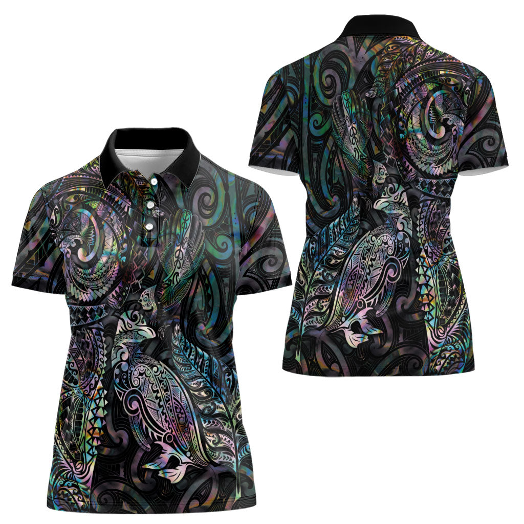 Aotearoa Moko Tribal Tattoo Women Polo Shirt New Zealand Maori Penguin and Fantail Paua Shell Style LT03 - Polynesian Pride