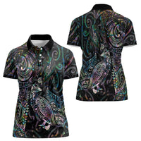 Aotearoa Moko Tribal Tattoo Women Polo Shirt New Zealand Maori Penguin and Fantail Paua Shell Style LT03 - Polynesian Pride