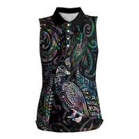Aotearoa Moko Tribal Tattoo Women Sleeveless Polo Shirt New Zealand Maori Penguin and Fantail Paua Shell Style LT03 Female Multicolor - Polynesian Pride
