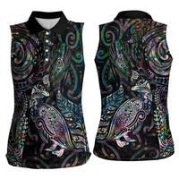Aotearoa Moko Tribal Tattoo Women Sleeveless Polo Shirt New Zealand Maori Penguin and Fantail Paua Shell Style LT03 - Polynesian Pride