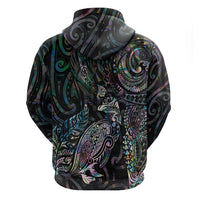 Aotearoa Moko Tribal Tattoo Zip Hoodie New Zealand Maori Penguin and Fantail Paua Shell Style LT03 - Polynesian Pride